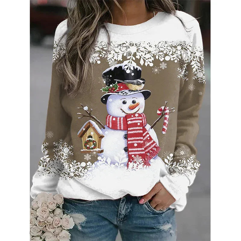 Snowman Printed Panel Loose Sweater EX-STOCK Canada