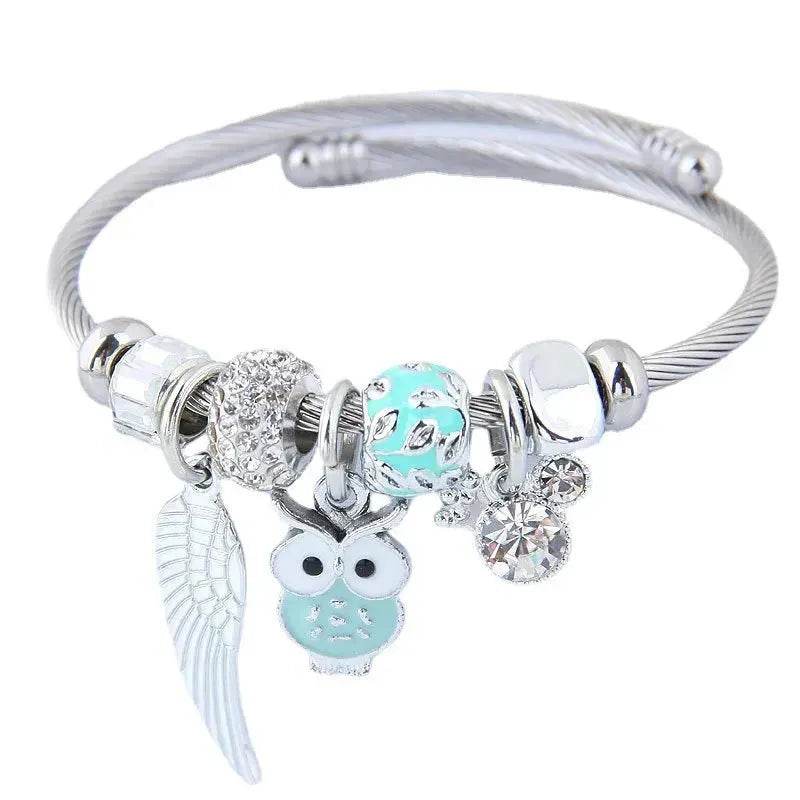 DIY Beaded Owl Angel Wings Pendant Stainless Steel Bracelet - EX-STOCK Canada