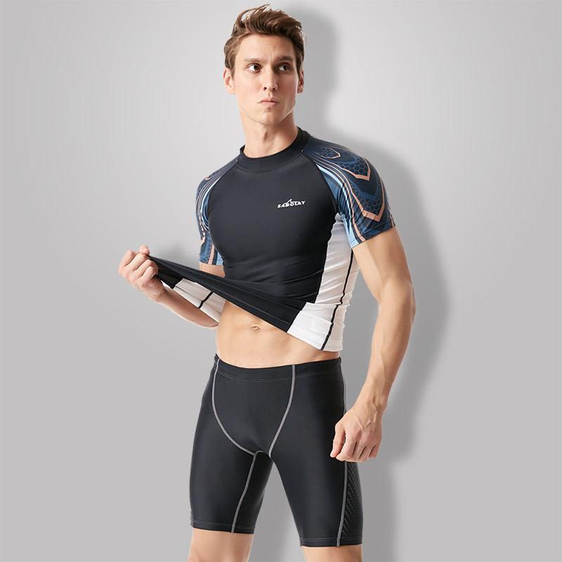 Traje de natación para hombre de Lycra con manguita corta, nuevo protector contra rozaduras dividido, traje de buceo ajustado de secado rápido, ropa de surf y natación