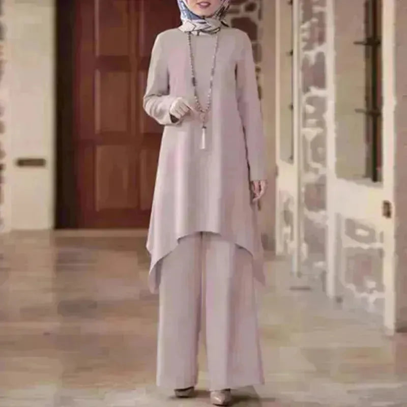 Due pezzi Arabset Middle East Solid Color Round Neck Pullover Gonna midi Midi e Pant Outdoor Event Arabco Ord for Women Arabwork Outfit