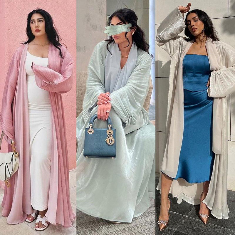 Robe musulmane Dubaï Vêtement extérieur Robe en soie brillante - EX-STOCK Canada