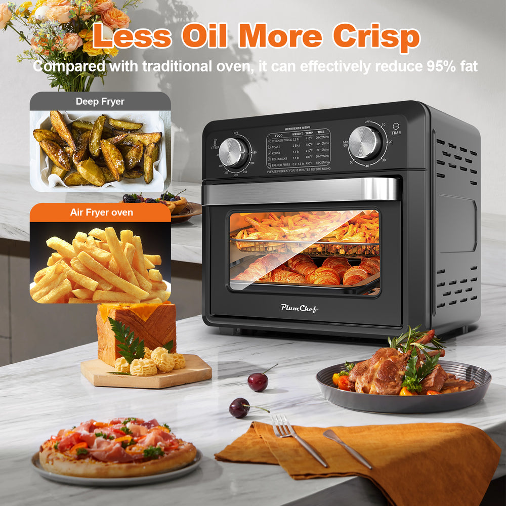 11QT Compact Air Fryer Toaster Oven, 1000W, Convection Countertop, With Reference Menus, 2-Slice Toaster, Adjustable Time And Temperature, Black EX-STOCK Canada
