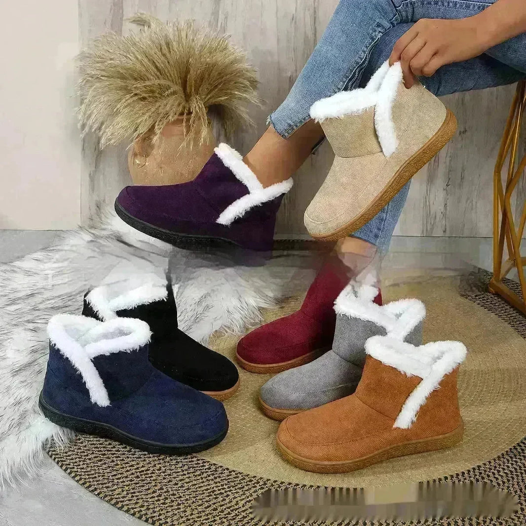 Insulated Cotton-padded Boot Shoes Flat Bottom Solid Color Fleece Lined perfect for winter - EX-STOCK CANADA