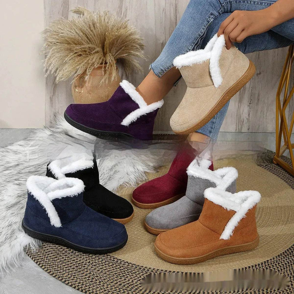 Insulated Cotton-padded Boot Shoes Flat Bottom Solid Color Fleece Lined perfect for winter - EX-STOCK Canada