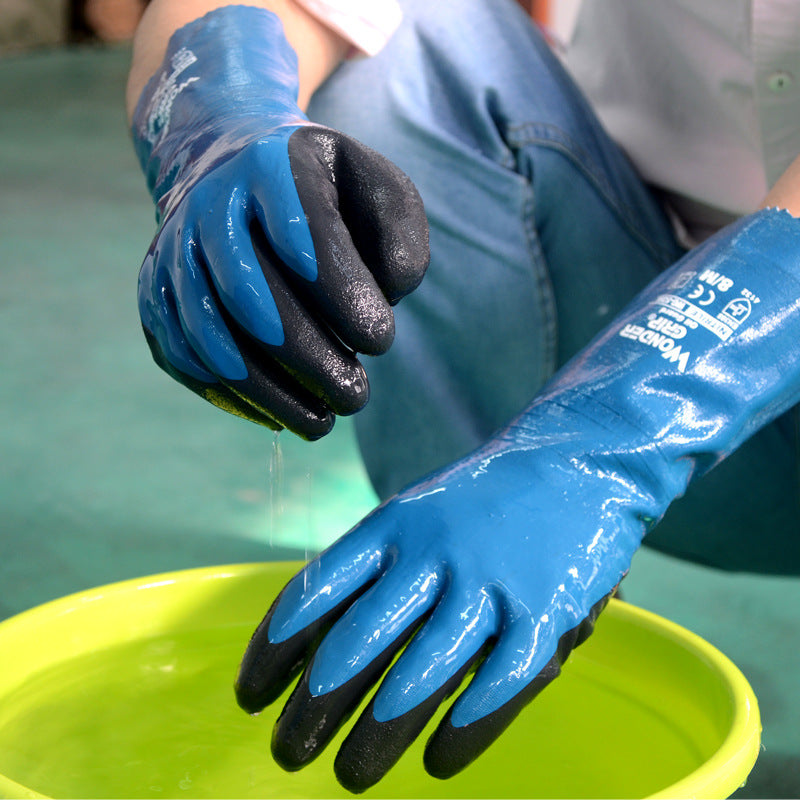 Guanti da lavoro a manica lunga rivestiti in nitrile, resistenti all'acqua e all'olio