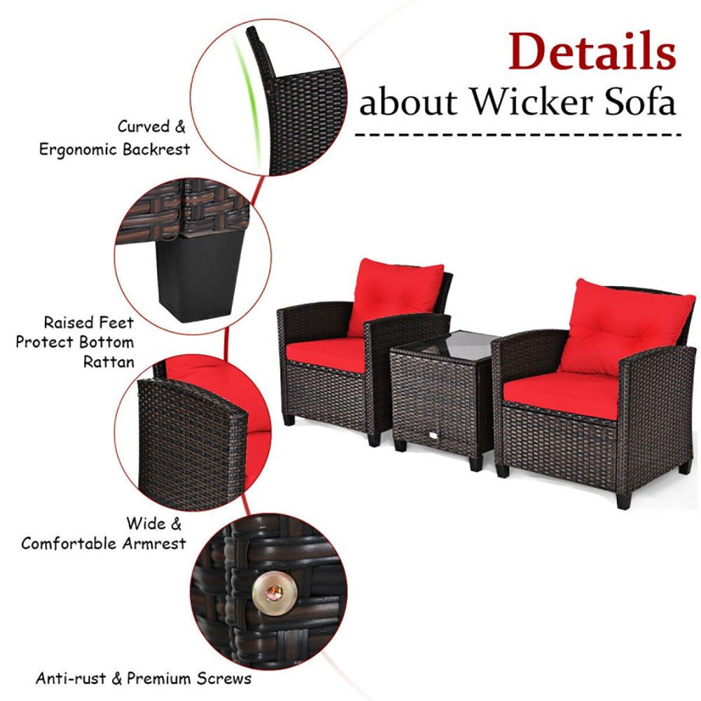 Set di Mobili da Patio in Rattan a 3 Pezzi con Cuscino LavabileEX-STOCK Canada