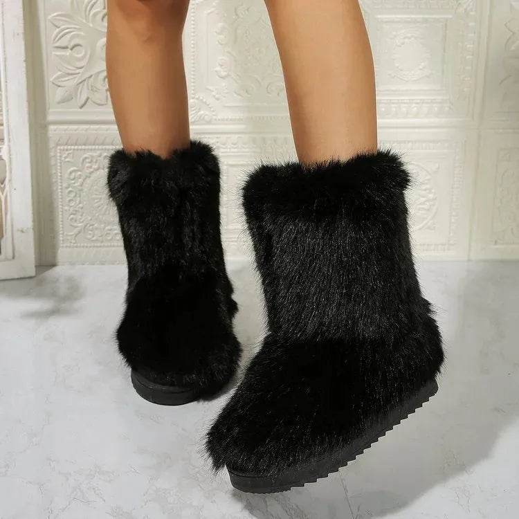Fashion Long Plush Snow Boots Winter Warm Mid-tube Furry Cotton Shoes For Women Short Boot - EX-STOCK Canada