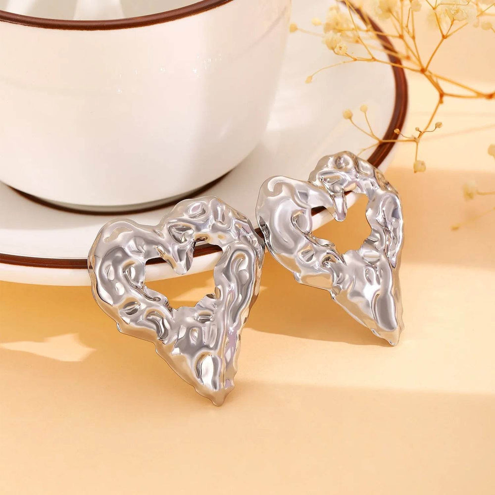 New Pleated Lava Hollow Heart-shaped Earrings Personality Exaggerated Love Earrings For Women Valentine's Day Jewelry - EX-STOCK Canada