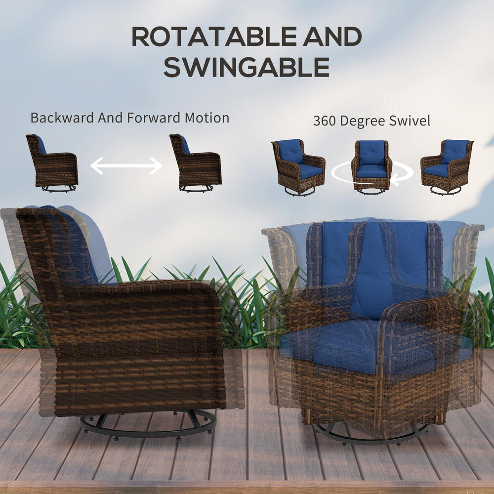 4-teiliges Rattan-Gartenmöbel-Set, Gesprächsset mit drehbaren Schaukelstühlen, Tisch und Zweisitzer für Garten, Terrasse, BlauEX-STOCK Canada