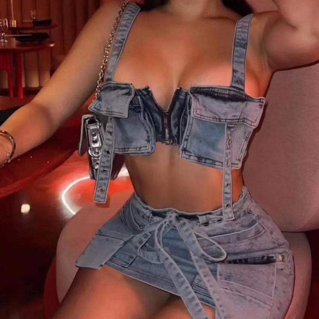 New Denim Strapless Dress Suit Hot Girl Short - EX-STOCK Canada