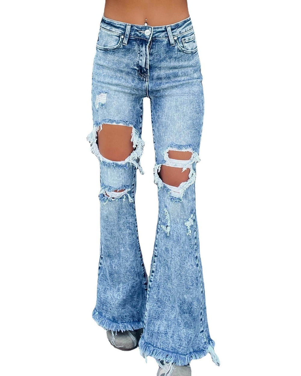 Blue Denim Ripped Flare Jeans pant for Women Raw Hem Pant - EX-STOCK Canada
