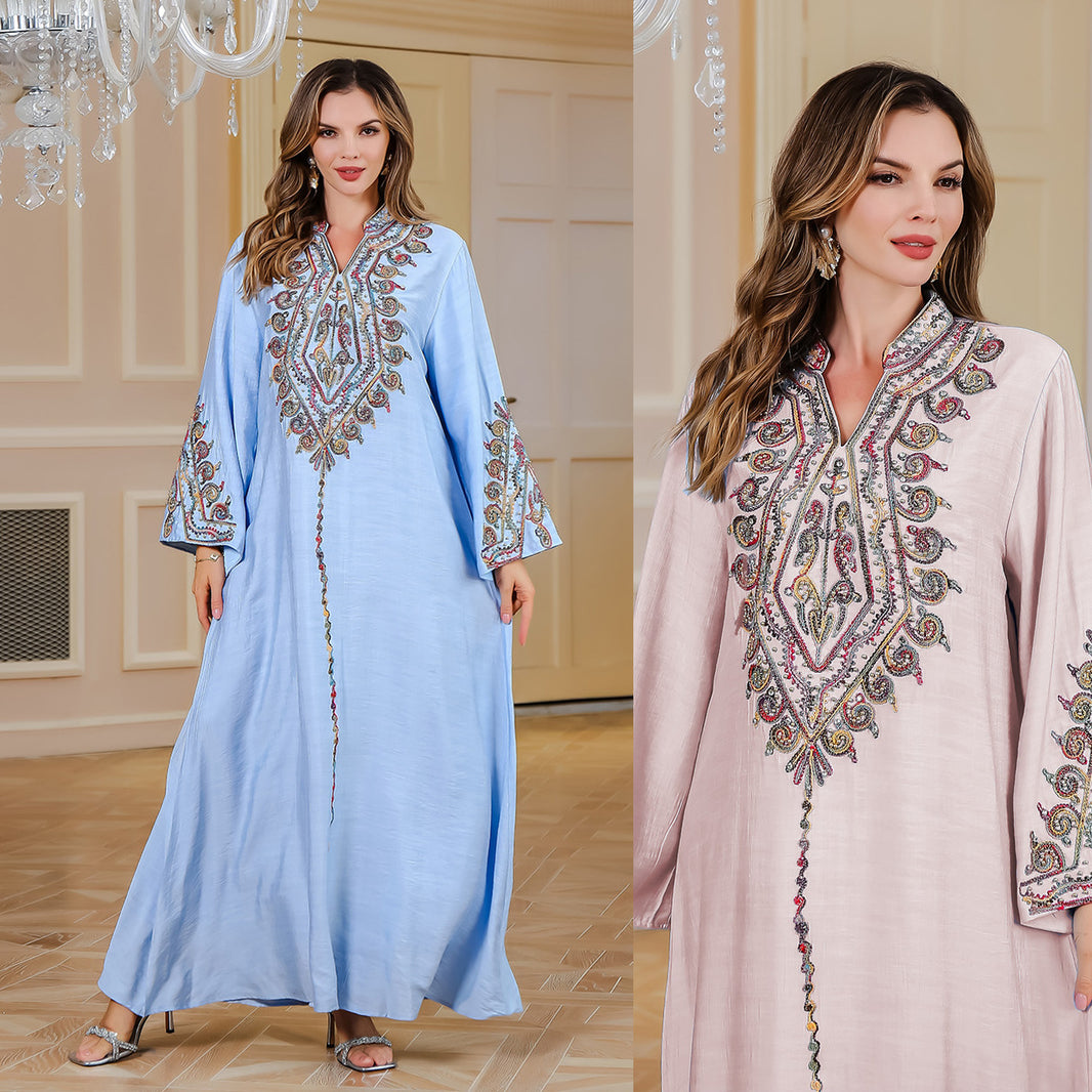 Middle East Saudi Muslim Rope Embroidered Robe Gown Elegant Dress - EX-STOCK Canada