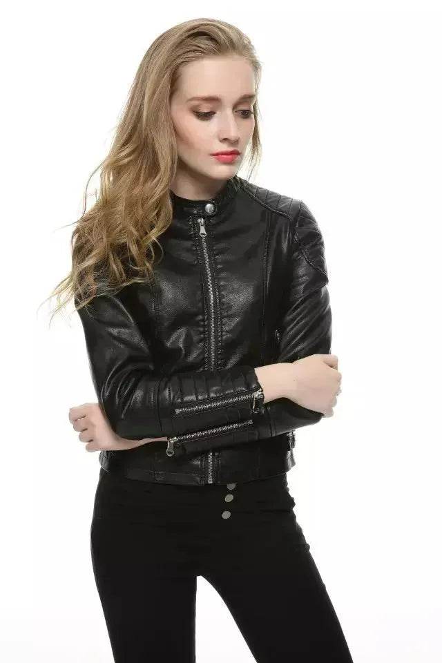 Ladies Fall and Winter Slim fit Leather Jacket Biker Jacket Women - EX-STOCK CANADA