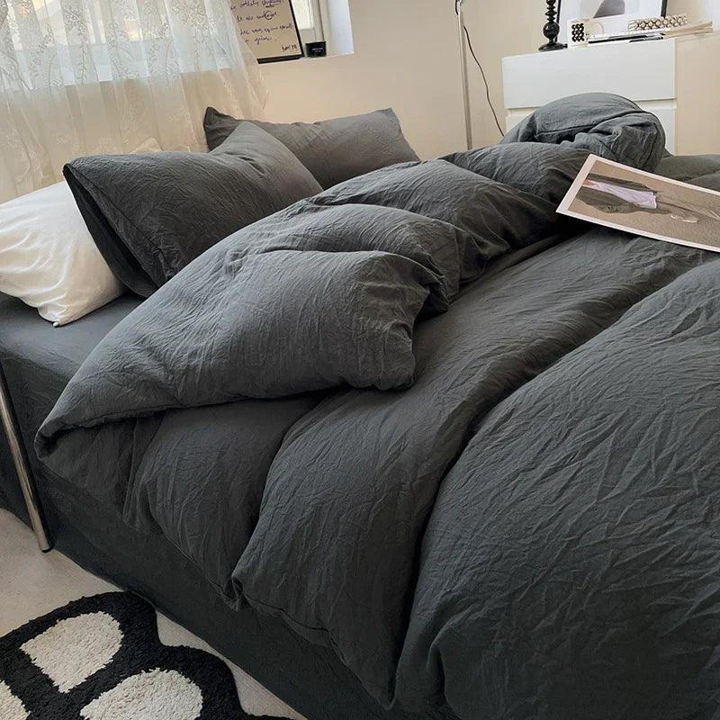 Four-piece Bed Set Solid Color Sanding Washed Cotton Duvet Cover EX-STOCK Canada