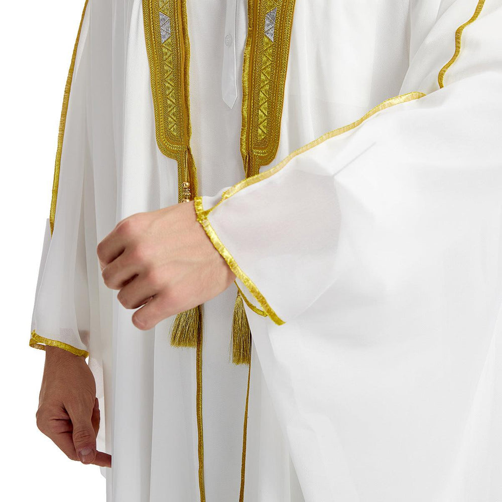 Robe pour hommes arabe brodée manches longues glands boules dorées châle en chiffonEX-STOCK Canada
