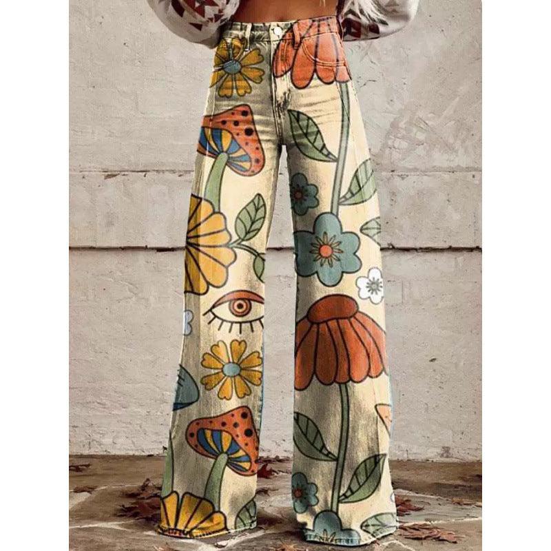 New 3D Thermal Transfer Speaker Simulation Denim Trousers Loose Pants All-matching