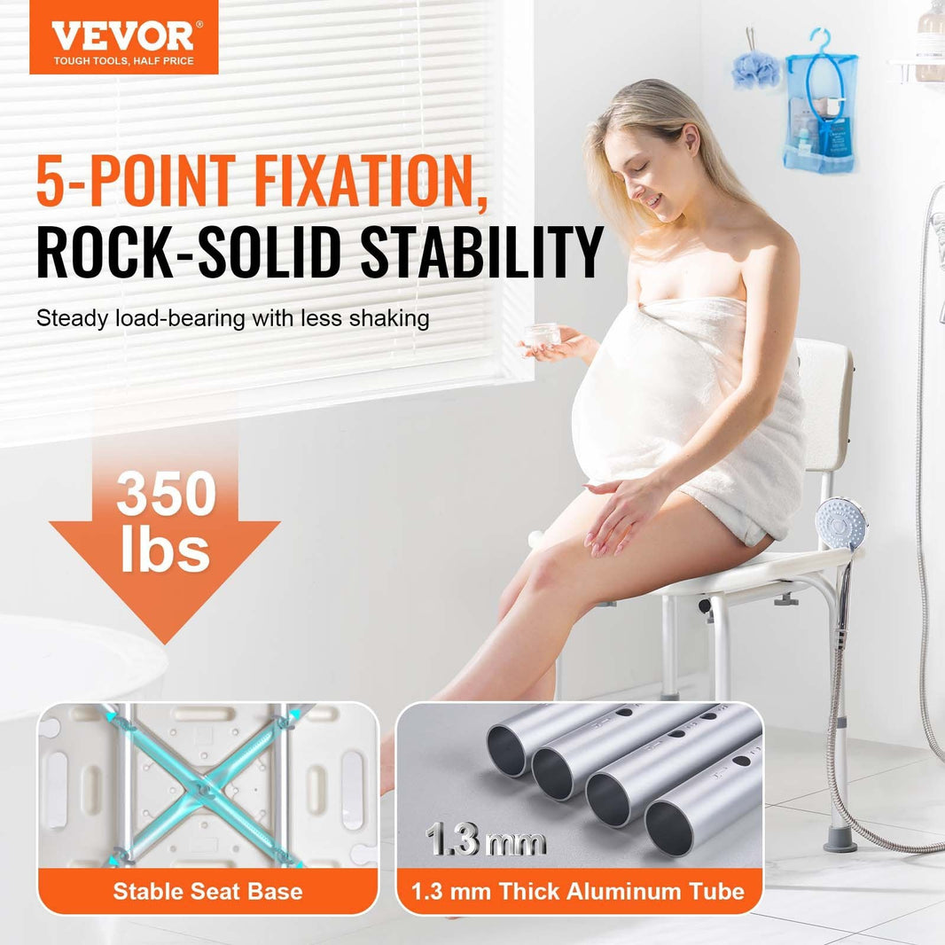 Shower Chair, Shower Seat With Back, Adjustable Height Shower Stool, Shower Chair For Inside Shower Bathtub, Non-slip Bathroom Bench Bath Chair For Elderly Disabled Handicap, 350 Lbs Capacity EX-STOCK