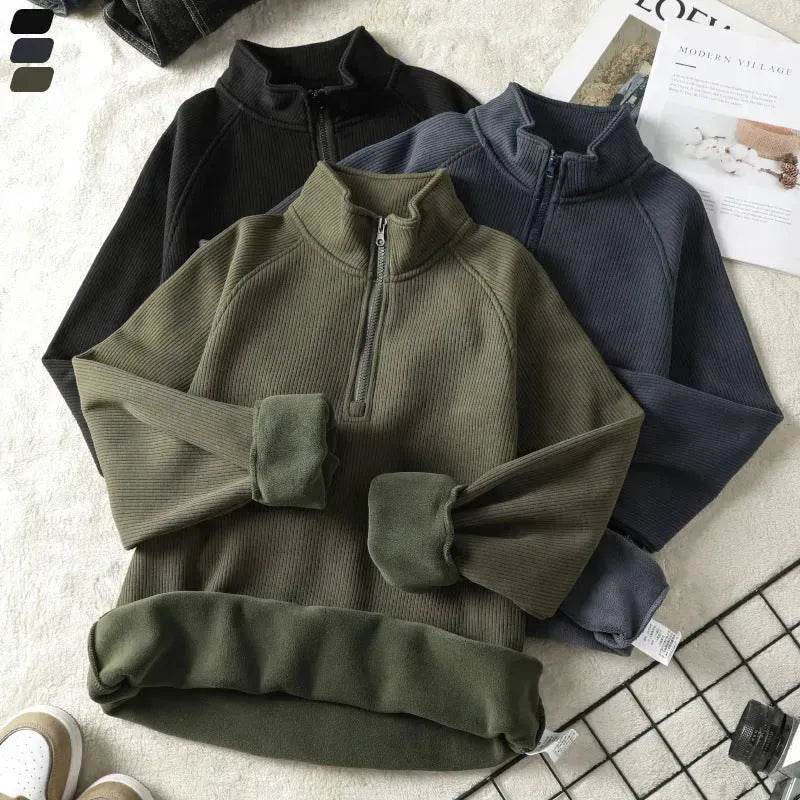 Autumn Winter half zip Stand-collar Fleece Sweatshirt Pullover tops for men - EX-STOCK Canada
