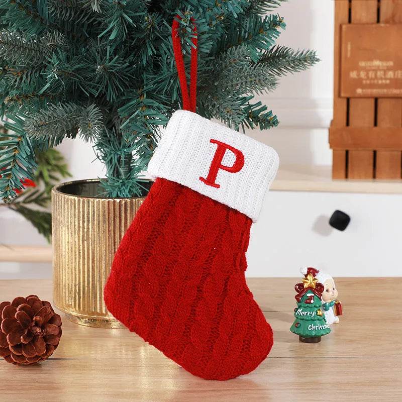Cute Letters Christmas Stockings Decorative Creative Tree Pendant Wool Knitted Socks - EX-STOCK Canada