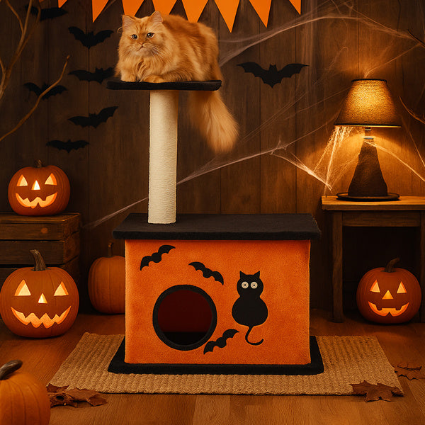 Halloween Cat Tree, Cat Tower Cat Tree For Indoor Cats With Spacious Cat Condo, Large Platform, Sisal Scratching Post, Orange & Black EX-STOCK