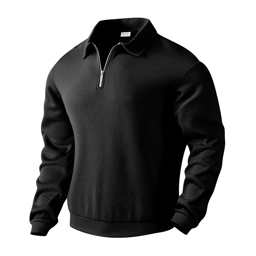 Sudadera de medio cierre con cuello de solapa y jacquard, moda, color sólido, manga larga, ropa para hombresEX-STOCK Canada
