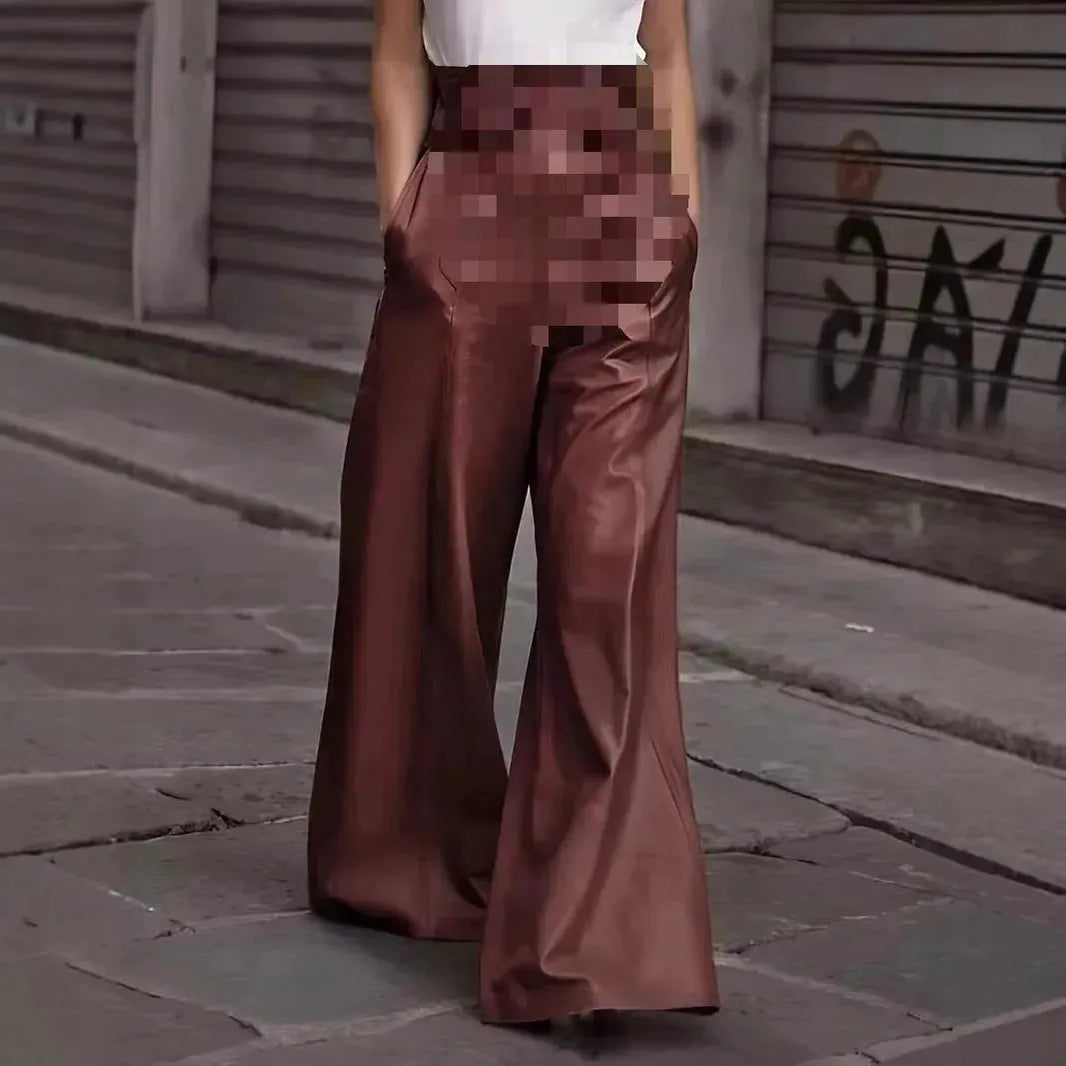 Fashion Leather High Waist Pocket Casual Trousers - EX-STOCK CANADA