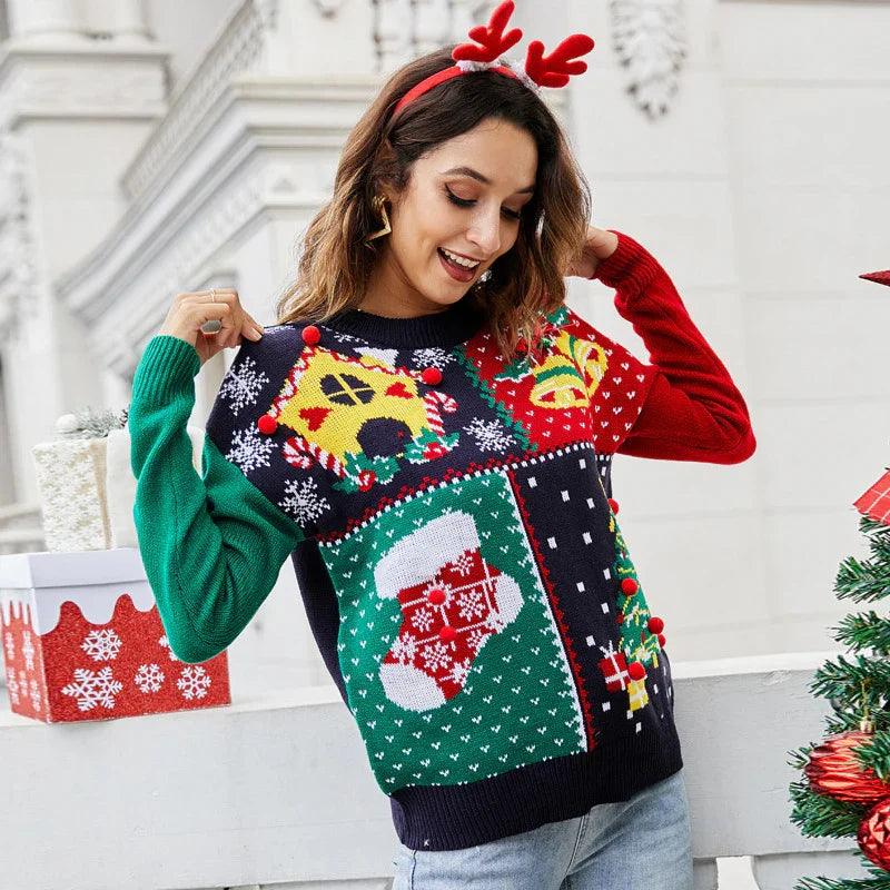 Damenpullover Christbaum Schneeflocke WeihnachtsstrickpulloverEX-STOCK Canada