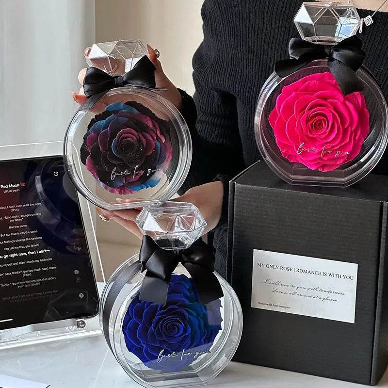 Eternal Flower Ornaments Transparent Cover Dried Rose Gift Box For Christmas New Year Valentine's Day Home Decor - EX-STOCK Canada