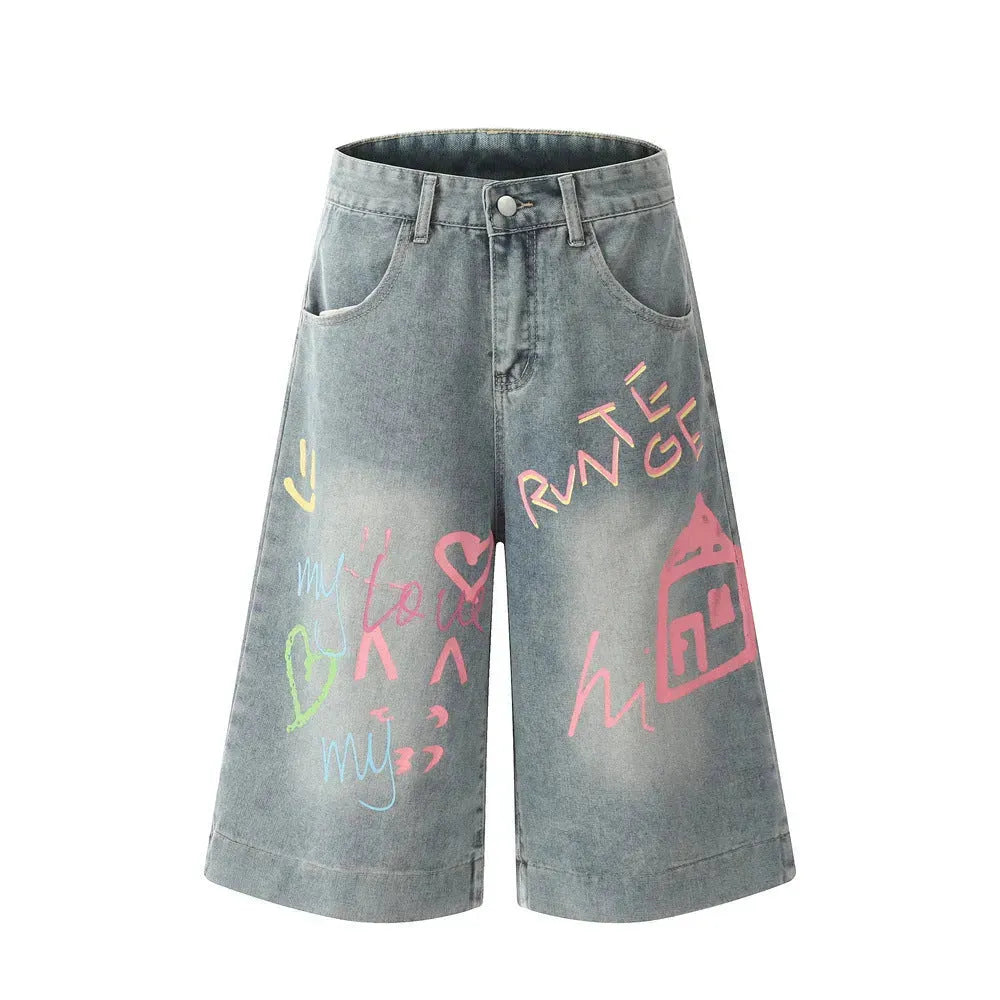Hand Painted Graffiti Printing Denim Shorts Men Jeans - EX-STOCK CANADA