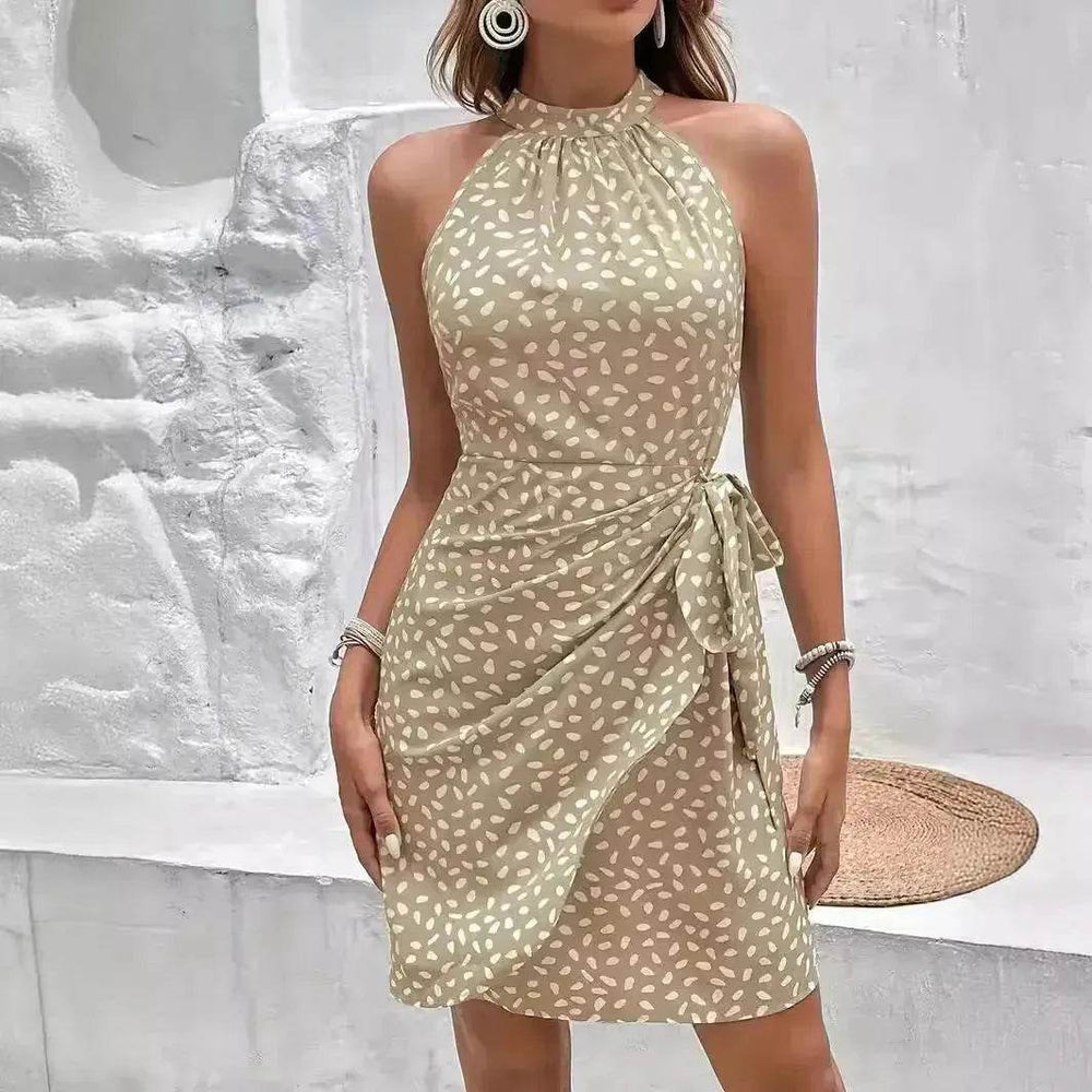 Casual Summer Halter neck Printed Dress With Tied Elegant Ladies High Neck Mini Dress. - EX-STOCK Canada