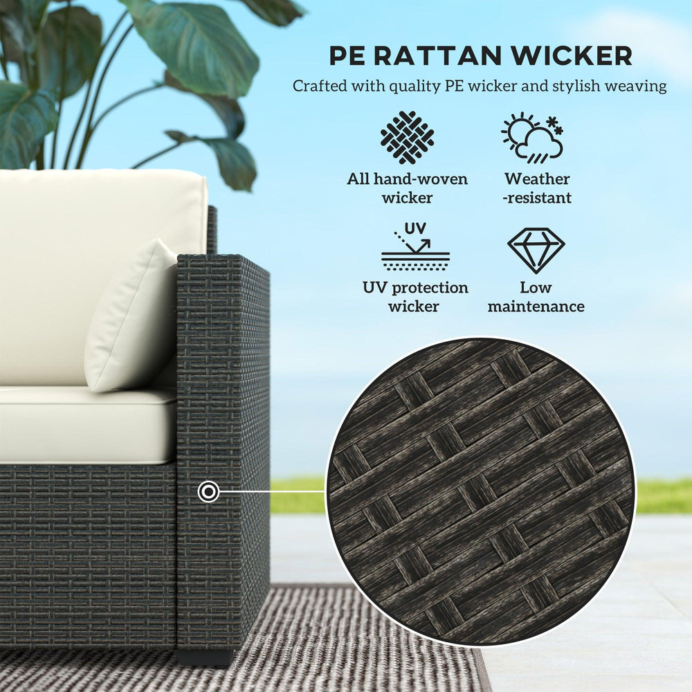 Sofá de Patio PE Mimbre de Asiento Profundo Para Exterior con Cojines Removibles, Sofá de Ratán de 3 Plazas, Muebles de Exterior para Balcón, Terraza, Jardín y Alrededor de la Piscina, Blanco CremaEX-STOCK Canada