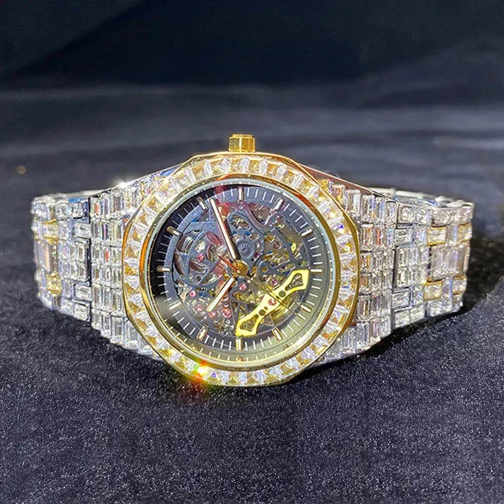 Hip Hop Full Square Diamond Luminous Hollow Mechanical Watch - EX-STOCK Canada