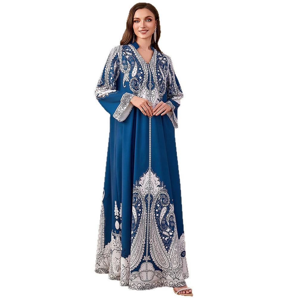 Casual Muslim Beaded Loose Print Dress EX-STOCK Canada
