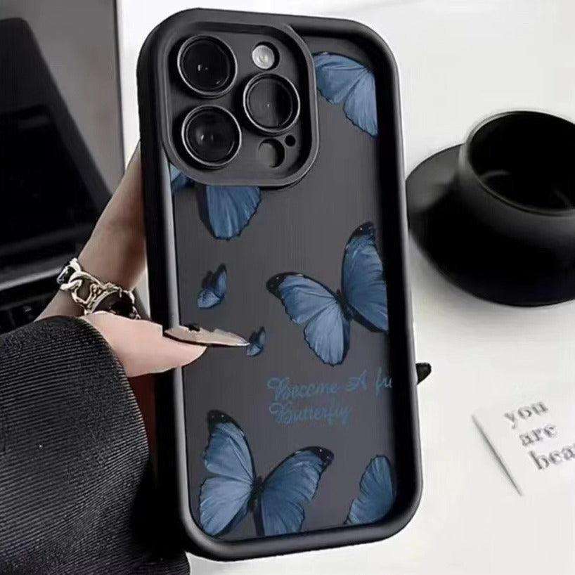 Coque de téléphone résistante aux chutes avec bordure imprimée Papillon BleuEX-STOCK Canada