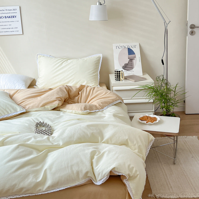 Solid Color Four Piece Lace Edge Duvet Cover EX-STOCK Canada