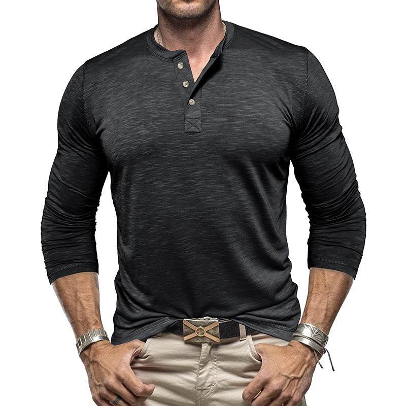Men's Long-sleeved Henry Collar T-shirt - EX-STOCK Canada