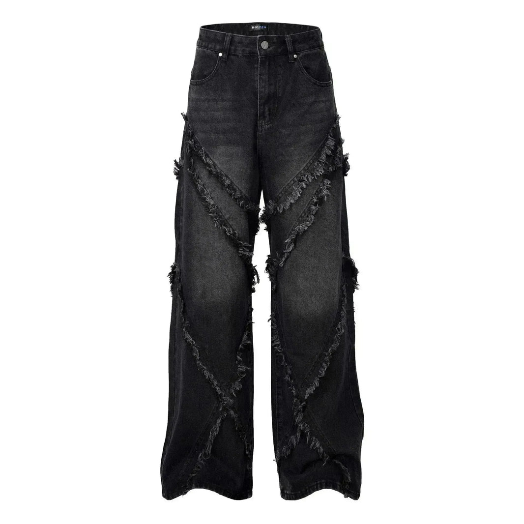 Laver les coutures en détresse pantalon de jeans baggy avec des moustaches même style pour les hommes et les femmes