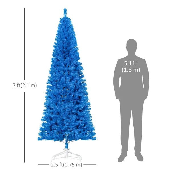 7FT Pencil Christmas Tree, Artificial Christmas Tree With Automatic Open For Home Party, Blue EX-STOCK Canada