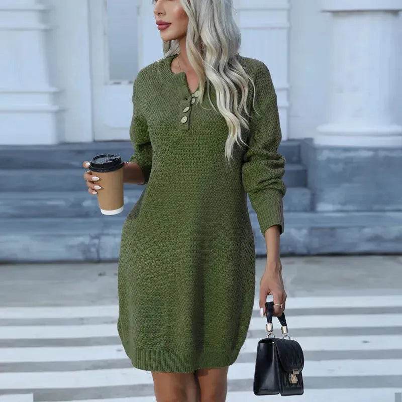 Autumn Winter Knitted Pullover Mini Sweater Dress - EX-STOCK Canada