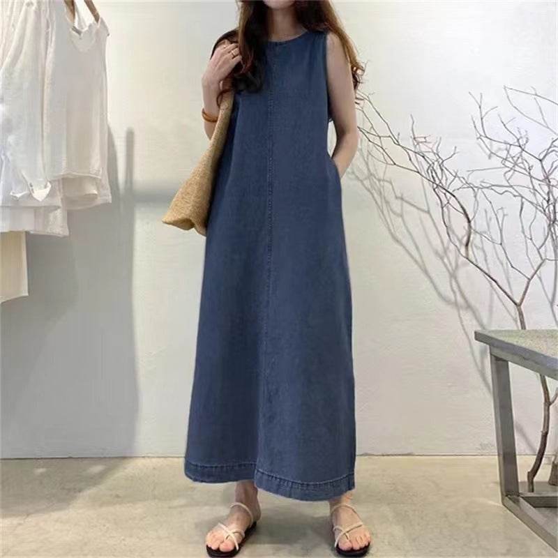 Women's Fashion Sleeveless Mum loose Long Denim Dress - EX-STOCK Canada