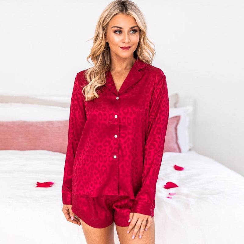 Lapel Long Sleeve Shorts Pajamas For Women EX-STOCK