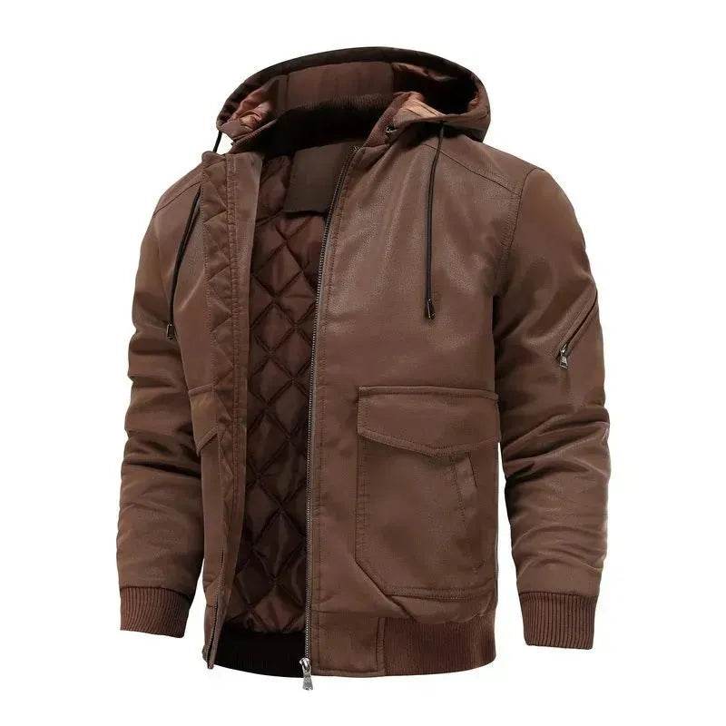Men's Leather Jacket Men Motorcycle Removable Hood - EX-STOCK Canada