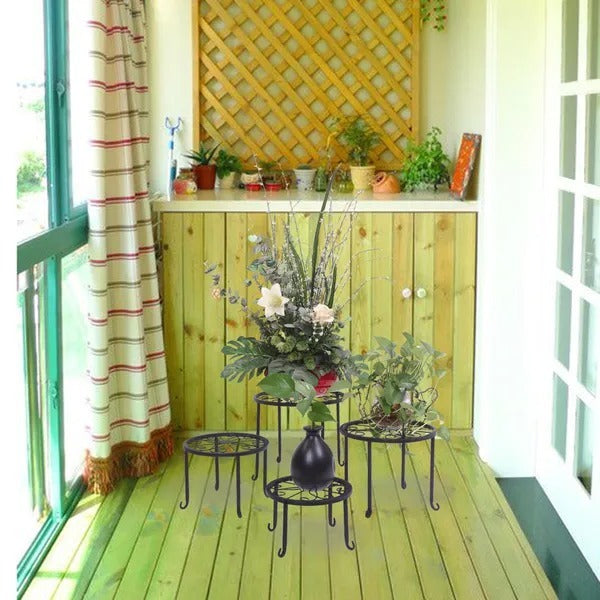 Metal Plant Stand 4 In 1 Potted Irons Planter Supports Floor Flower Pot Round Rack Display EX-STOCK