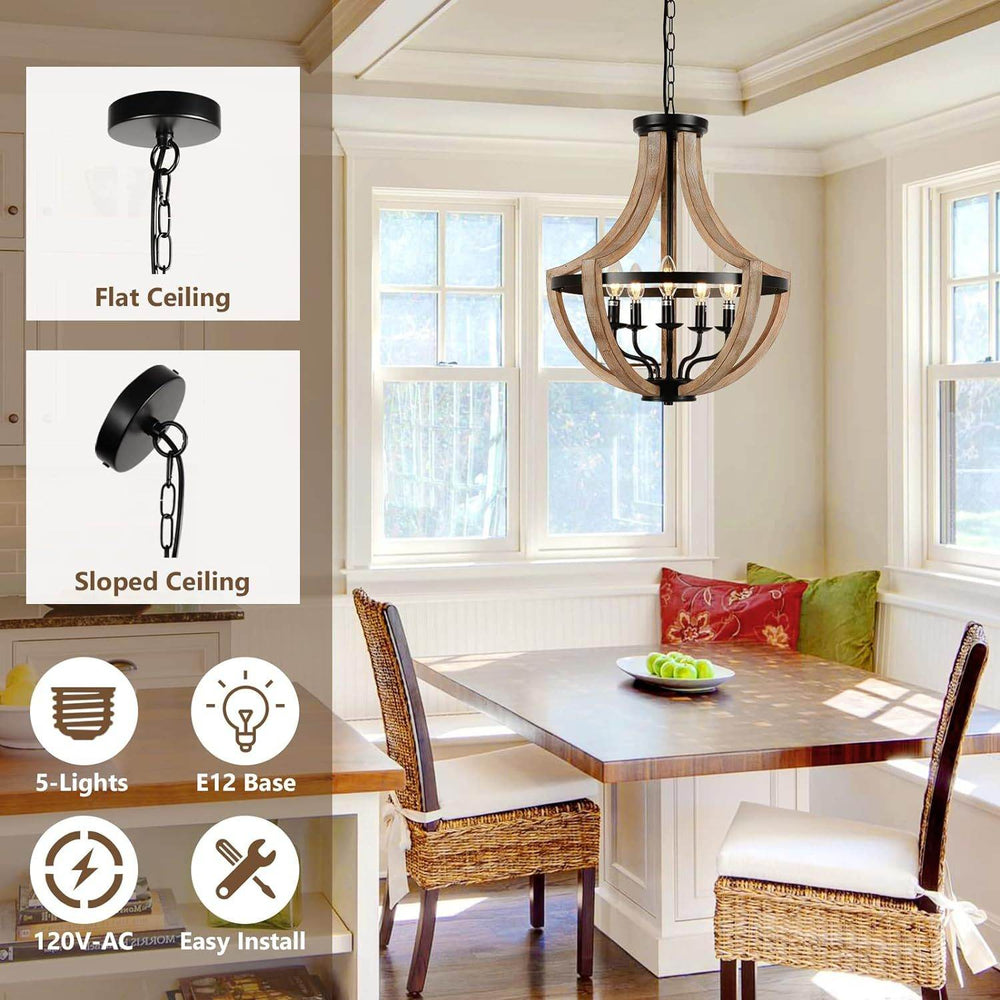 Solid Wood Modern Chandelier For Dining Room, Living Room, Kitchen, Island, Bedroom, Foyer, Height Adjustable, Brown - EX-STOCK Canada