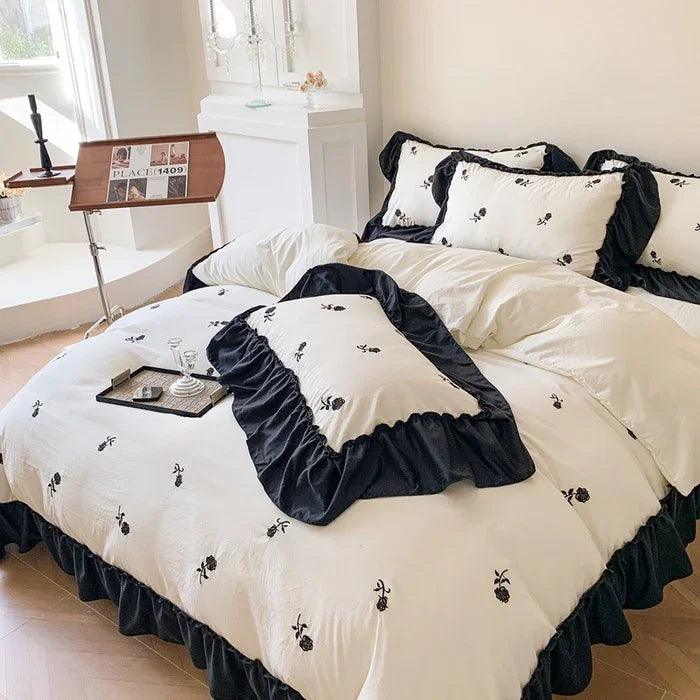 Embroidered Wide Edge Floral Duvet Cover Fitted Sheet EX-STOCK Canada
