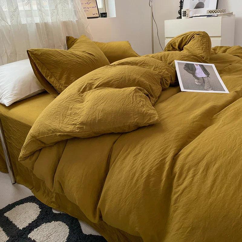 Four-piece Bed Set Solid Color Sanding Washed Cotton Duvet Cover EX-STOCK Canada