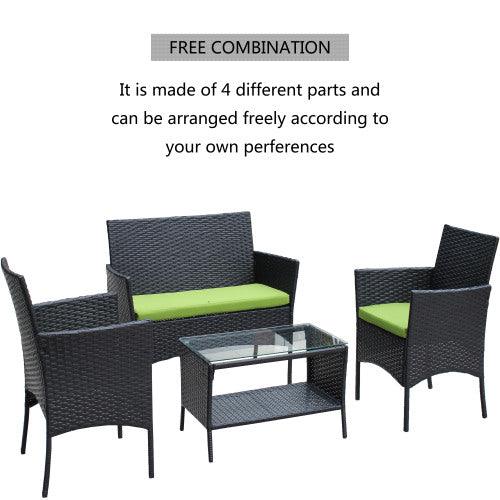 Juego de mobiliario de patio de ratán de 4 piezas, sofá de mimbre con cojines para patio exterior, cojín verdeEX-STOCK Canada