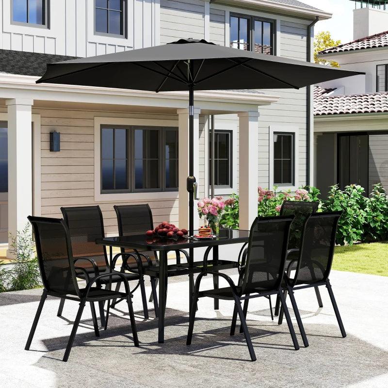 8 Pieces Patio Furniture Set With 9Ft Patio Umbrella, Outdoor Dining Table And Chairs, Black EX-STOCK Canada