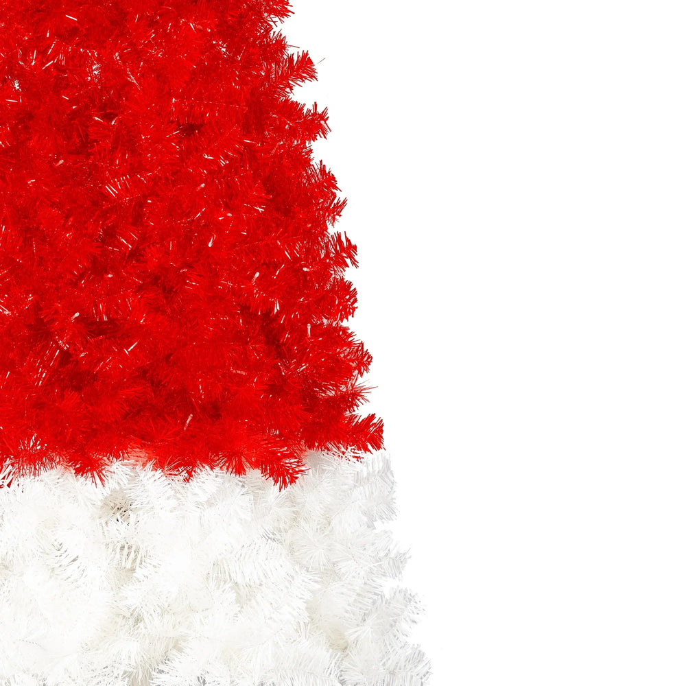 6FT Artificial Christmas Tree With LED Light, Santa's Hat Shape Artificial Whimsical Xmas Tree With 1050 Tip, Curved Xmax Tree EX-STOCK Canada