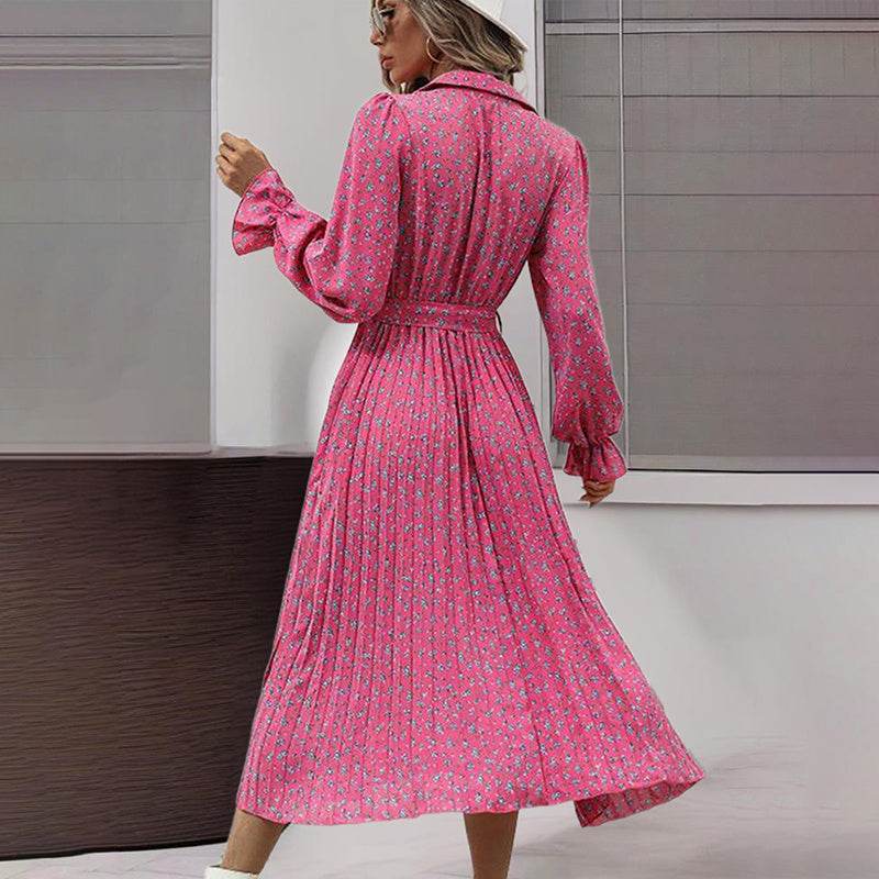 Women's Long Sleeve Midi Dress V Neck Button Down Belted A-Line Flowy - EX-STOCK Canada